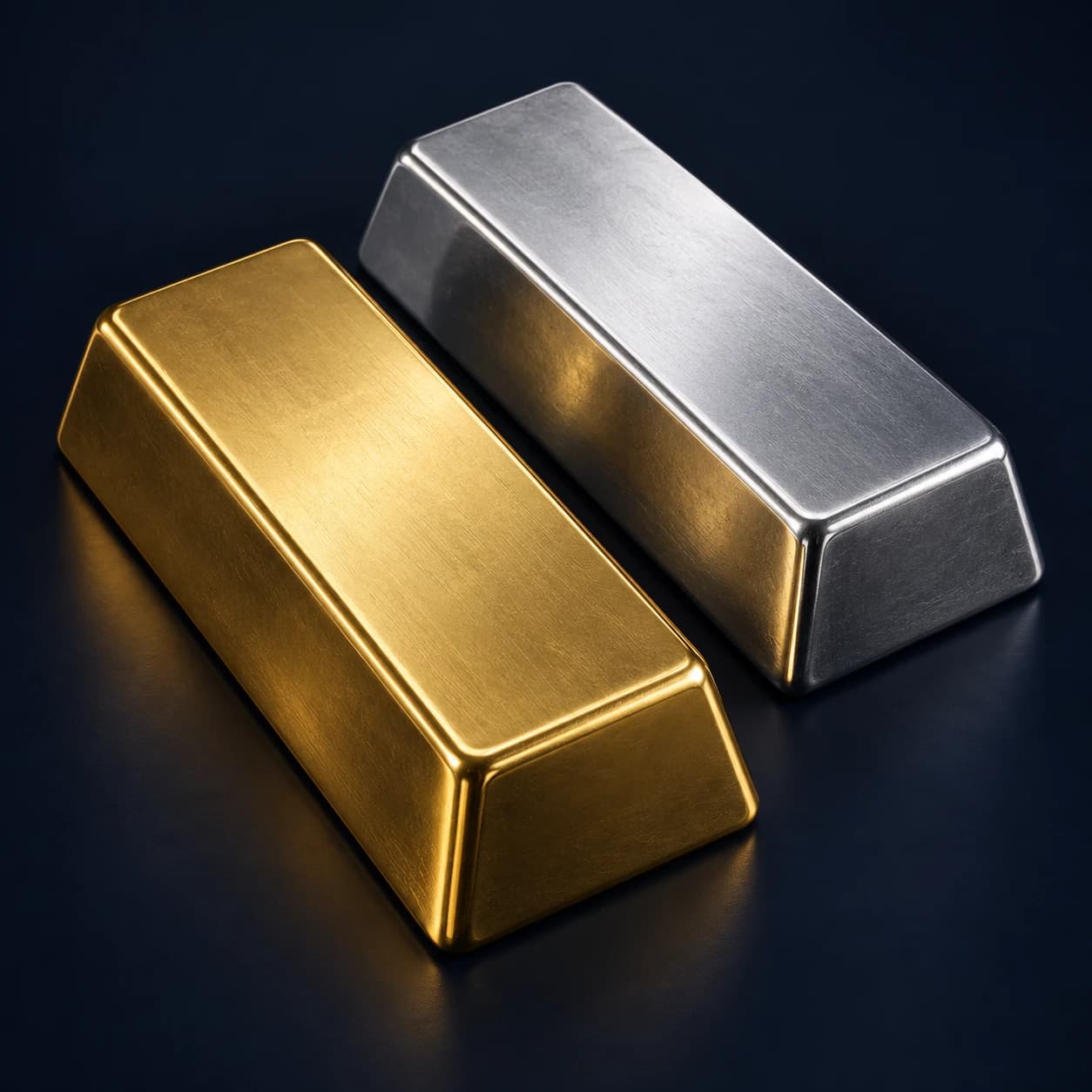 Gold and silver bars in a dramatic studio composition